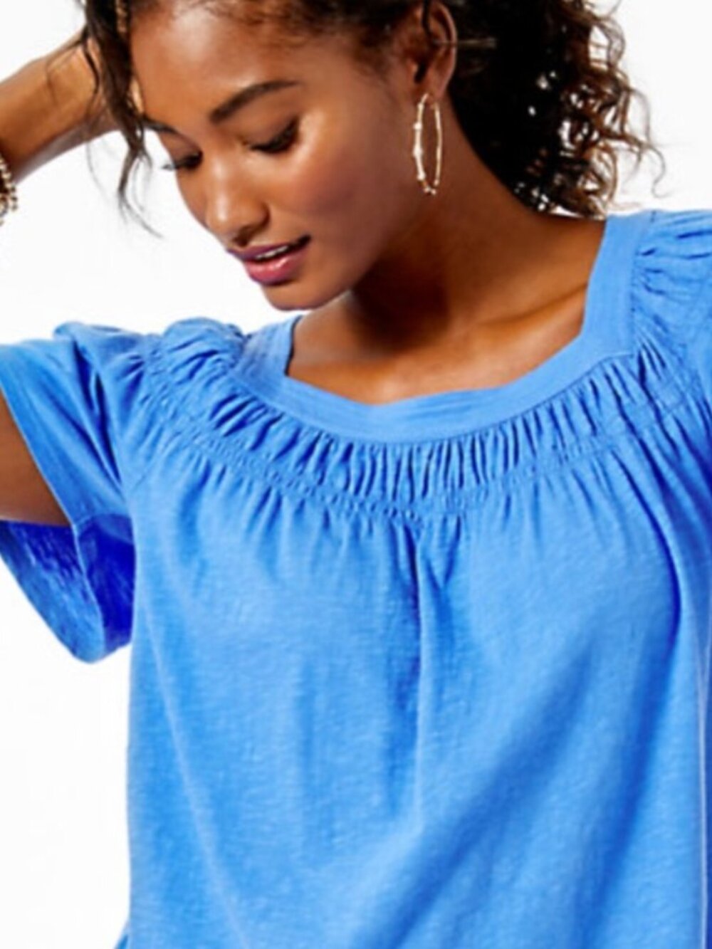 Lilly Pulitzer Womens Short Sleeve Top Blue Cotton Blouse Antonella Shirt XS
